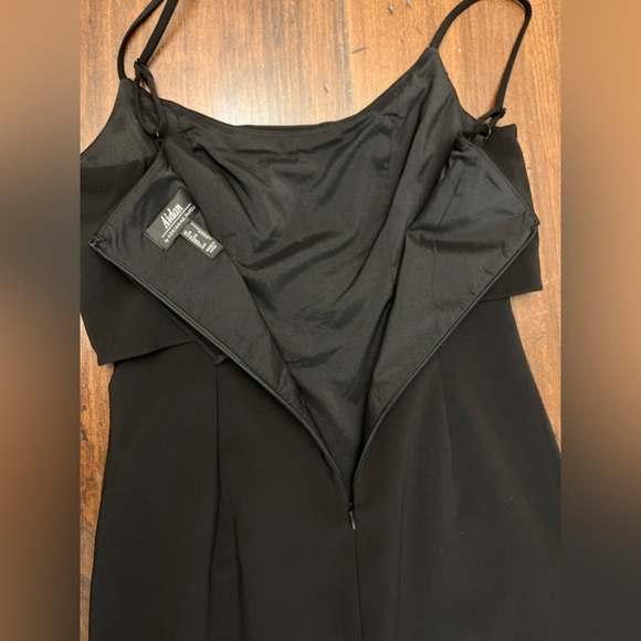 Aidan Adrianna Papell Crepe Popover Midi Black Fringe Hem Sheath Dress 2 LBD NWT - Picture 8 of 16